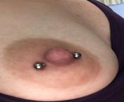 NSFW - this is the piercing I got yesterday. The left breast is perfect but this is the right side of the piercing on the right breast. Im kind of not impressed. I dont really want to go through with the piercing again but the gap bugs me. Also, I think from piercing bell