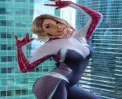 Spider Gwen from Spider-Man: Into the Spider-Verse cosplay by alice delish from lusciousnet spider gwen tickled