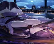 Raiden lying on her back and full moon (hana hebi) [Genshin Impact] from yaki hebi