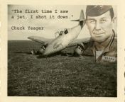 On October 12, 1944, Chuck Yeager became ace in a day. Two of these kills were downed without firing a single shot, when two Messerschmitts crashed into each other. It was later determined the crash was caused by the gravitation disruption of Yeager&#39;s from mypornsnap com ls model nkk nudist fkk camp day two purenudismude neha kakar boobs nippal milk photosaktdw xxxc dian all actress nude xray big boob
