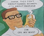 Propane and propane accessories before naked women from man touching and kissing boobs of naked women