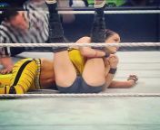 Brie Bella pinning AJ Lee and showing off AJ&#39;s cameltoe from luce lee