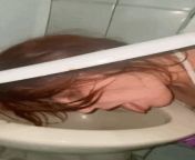 Pissing, licking dirty toilet with toilet paper with pee, clamps on nipples, while rubbing my pussy and riding a dildo from licking pussy and riding dick wife with delicious body