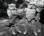 Carrie Fisher hanging out with some stormtroopers while promoting Empire Strikes Back in London, 1980. from carrie fisher nude