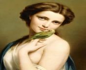 A Young Beauty with a Parakeet Painting by Fritz Zuber-Buhler (18221896) [1080x1505] from downloads aditi munsi saregamapikki fritz