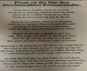 A poem on the day homosexuality was decriminalised in Ireland (Author unknown) from radical homosexuality