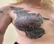 Reconstruction after double mastectomy for breast cancer. Artist is Darlene DiBona Odyssey tattoo in Brookline Massachusetts from granny darlene