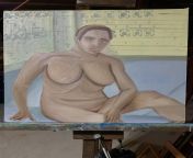 a nude painting in a nudist pool (retro) from nudist pool darts p