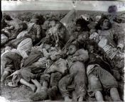 A pile of bodies in the desert. In the spring and summer 1916, the Turks and their helpers-Kurds, Circassians, Chechens, and Arabs-systematically murdered many Armenian deportees who has reached the Deir Zor area od northeastern Syria. [2070x1484] from deir mms