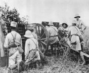 A mixed Vichy French (Colonial Africans and French White Officers and NCOs) unit man a Light Artillery Cannon during the fighting against British Commonwealth Forces in Madagascar: 1942 from africans raping