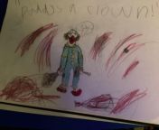 its called Daddys a clown it makes sense when the lore is explained,The perspective is from a little girl who is walking in on her father who dresses up as a clown and kills people,her father in this picture was putting a bag full of body parts in a ro from walking little girl sex