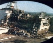 This is the only existing photo of Chernobyl taken on the morning of the nuclear accident. The heavy grain is due to the huge amount of radiation in the air that began to destroy the camera film the second it was exposed. from milk blue film hotel second math sex