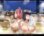 Sakura and Hinata enjoying the onsen from sakura vs hinata enf fight