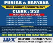 recruitment in High Court of Punjab and Haryana APPLICATION FORM FOR THE POST OF CLERK IN SUBORDINATE COURTS OF HARYANA : https://tinyurl.com/y9mhpq8m Notification : https://tinyurl.com/ycsowfsm from haryana kurukshetra