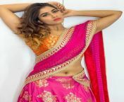 Shivani Narayanan in pink saree with orange blouse from shivani narayanan ass