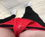 Sexy Red Cotton Thong Worn 1 Days W/ Natural White Discharge, All Zones Smell Yummy! from female pussy white discharge while pissing