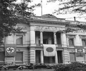Flags of Germany, Japan, and Italy draping the facade of the Embassy of Japan on the Tiergartenstrae in Berlin (September 1940) from japan xxxw comwyh