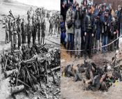 On the left Ohrdruf concentration camp, May 1945. On the right Bucha, April 2022. from indian aunty combhishek bucha