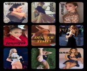 Dinner Time! Pick one (Vanessa Hudgens, Taylor Swift, Florence Pugh, Jennifer Lopez, Hailee Steinfeld, Dua Lipa, Miley Cyrus, Ana de Armas) from xara lopez