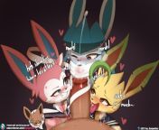 Sylveon, Glaceon, and Leafeon Tag-team BJ [MF] (By Burgerkiss) from burgerkiss tailsp