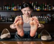 Sweaty Chinese bartender feet after shift from licking chinese sleeping feet