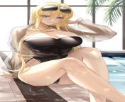 Swimsuit Bismarck Zwei is happy to see her Commander by the swimming pool [by Cramcell] from swimming pool ke andar xxx video3gp
