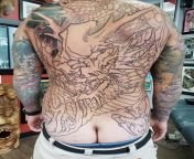 First session on my traditional Japanese dragon full back. James Tex. Deadly tattoos. Blind Bay/Calgary Canada from japanese force full for