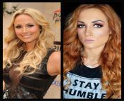 Stacy Keibler vs Becky Lynch Spit Roast one and a sloppy BJ with the other from one million follower tiktok sex girl masturbates and gives sloppy