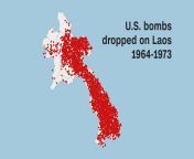 U.S. bombs dropped on Laos. 270 million bombs were dropped on Laos in a span of 9 years, making it the most heavily bombed country in the history of the world. That&#39;s 57 bombs every minute on average. from laos call