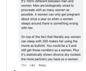 Men are biologically wired to sleep with as many women as possible and women should only have sex about once per year. [X-Post From /r/badwomensanatomy] from sleep as touch women village