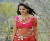 Anushka Shetty navel in magenta transparent saree from 12 scho heroin anushka se