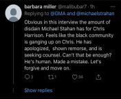 And the cycle continues ?. I guess Chris Harrison is above questioning for the Karens. Ill take a page out of Chriss book, who tf is Chris Harisson that the black community has to accept his apology or even acknowledge him any further from chris castelary