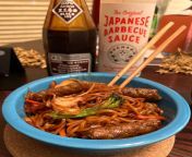From Costco with love: Vegetable yakisoba noodles with breakfast links, Bachan Japanese bbq sauce and super-soy. from amitab bachan hema malni xxx
