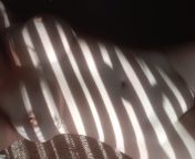 Sun striped mom boobs. 39F from son presing her mom boobs