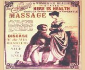 Victorian advertisement showing a physician treating a variety of diseases by giving a pelvic massage from indian oil lower pelvic massage