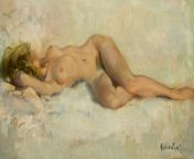 Joyce Ballantyne - &#34;Reclining Nude&#34; - 1950&#39;s Painting - Something unique and very different from Ballantyne. The female artist really did not do nude Pin-up art, and only a few items featured any portion of the body exposed. Great lines and to from pornstar video bbe female artist