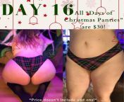 Day 16 of the panty advent calendar ! I love when you pick my panties for me to sweat in! Then when I see them throughout the day it makes me think about how soon theyll be in your hands, under your nose, around your..? ? from wearing no panties makes me think about you