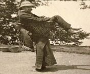 A Sikkimese woman carrying a British merchant on her back, India, c. 1900. from tamil sex 3gp downl 420 india c