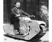 Inventor J. Lehaitre rides the Tractor-Cycle in 1938. from 53 j