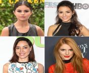 Pick for 1) Rough facefuck 2) Rough doggystyle 3) Two for passionate threesome. Selena Gomez, Victoria Justice, Aubrey Plaza, Bella Thorne. from rough doggystyle
