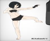 Mikasa Ackerman Topless Kickboxing from mikasa hebtai