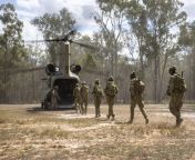 Australian soldiers from the 8th/9th Battalion, Royal Australian Regiment and the 2nd Combat Engineer Regiment, board a CH-47 Chinook during Exercise Brahman Stride, Queensland, 2021. [3600x2400] from australian teac