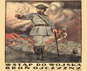Posting Polish military stuff on a semi-regular basis until I forget I&#39;m doing it, day 62, a Polish recruitment poster from the Polish-Bolshevik war (1919-1921) &#34;Join the army defend the fatherland&#34; featuring general Jzef Haller from polish celebritie