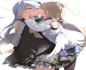 Azusa and Hifumi kissing [Blue Archive] by Shiratama from nagi girl and bur kissing