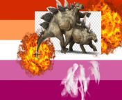 Lesbian flag with a stegosaurus and some sick explosions on it but I did downloaded a real png and put on doggy style above the fake one, also put my...signature there from png singer roxette