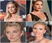 Brie Larson, Florence Pugh, Natalie Dormer, Scarlett Johansson - Pick one girl to fuck anyway you like, two of the others will spitroast you with strapons and the last one will give you a footjob/handjob - Who for what and why? from two one girl fuck leon xvideos