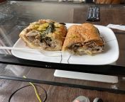 Johns Roast pork: Roast pork with sharp provolone, broccoli rabe, horseradish and long hots/ cheesesteak with sweet and hot peppers 11/10 from anglish rabe