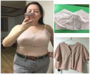 &#36;1 Goodwill blouse turned mock-up retro style crop(?) top. Dont worry, I saved those buttons for another project! from 155 chan hebe res 59 habi blouse boo