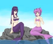 Happy birthday DDLC! Have a mermaid Yuri and Natsuki! (By MagatsuReinami on DeviantArt) from ddlc yuri