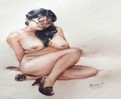 Seated Nude, Watercolour on paper from seated